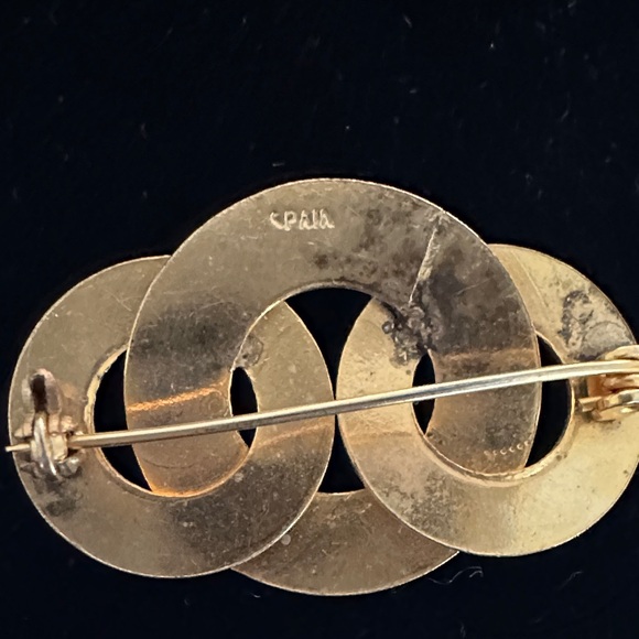 Vintage Spanish Damascene Style Gold and Silver Interlocking Brooch - Picture 3 of 4